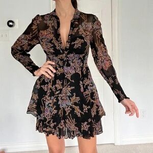 Free People black floral sheer button up dress
